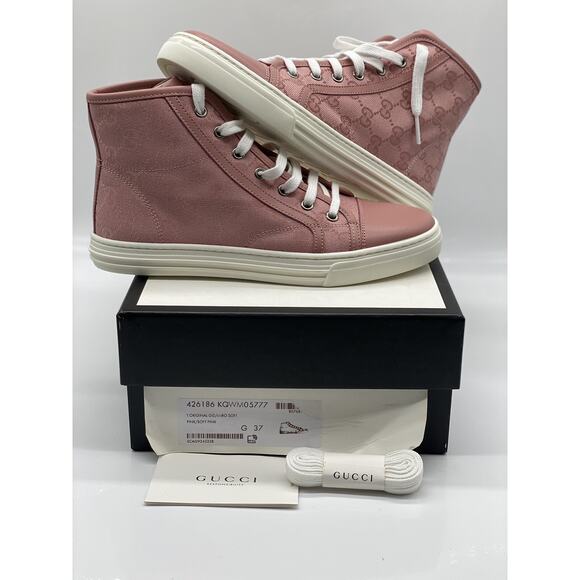Gucci GG Print Canvas “Soft Pink” HighTop Sneakers sz. 7 us (37 eu) - Picture 1 of 6